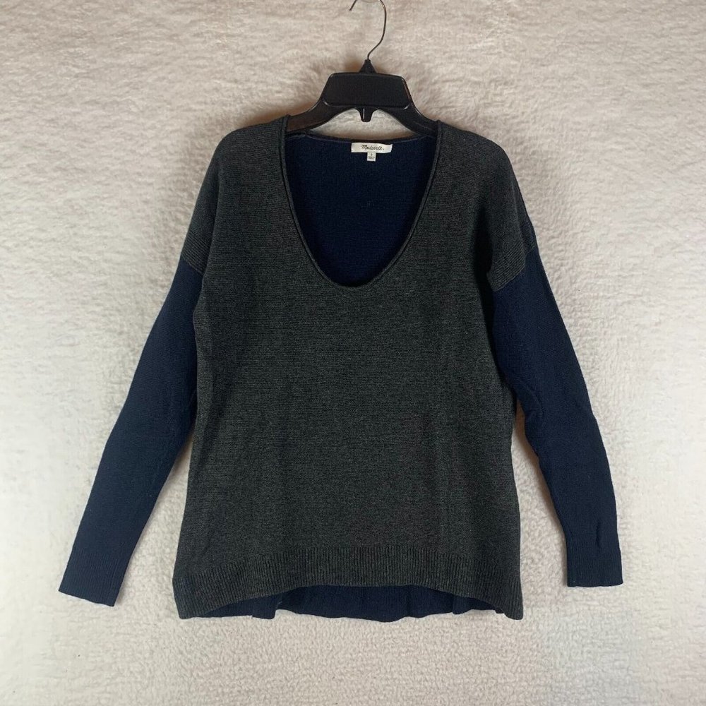 Madewell Kimball Colorblock Women's Alpaca Wool Sweater Gray Navy‎ Size S 8636